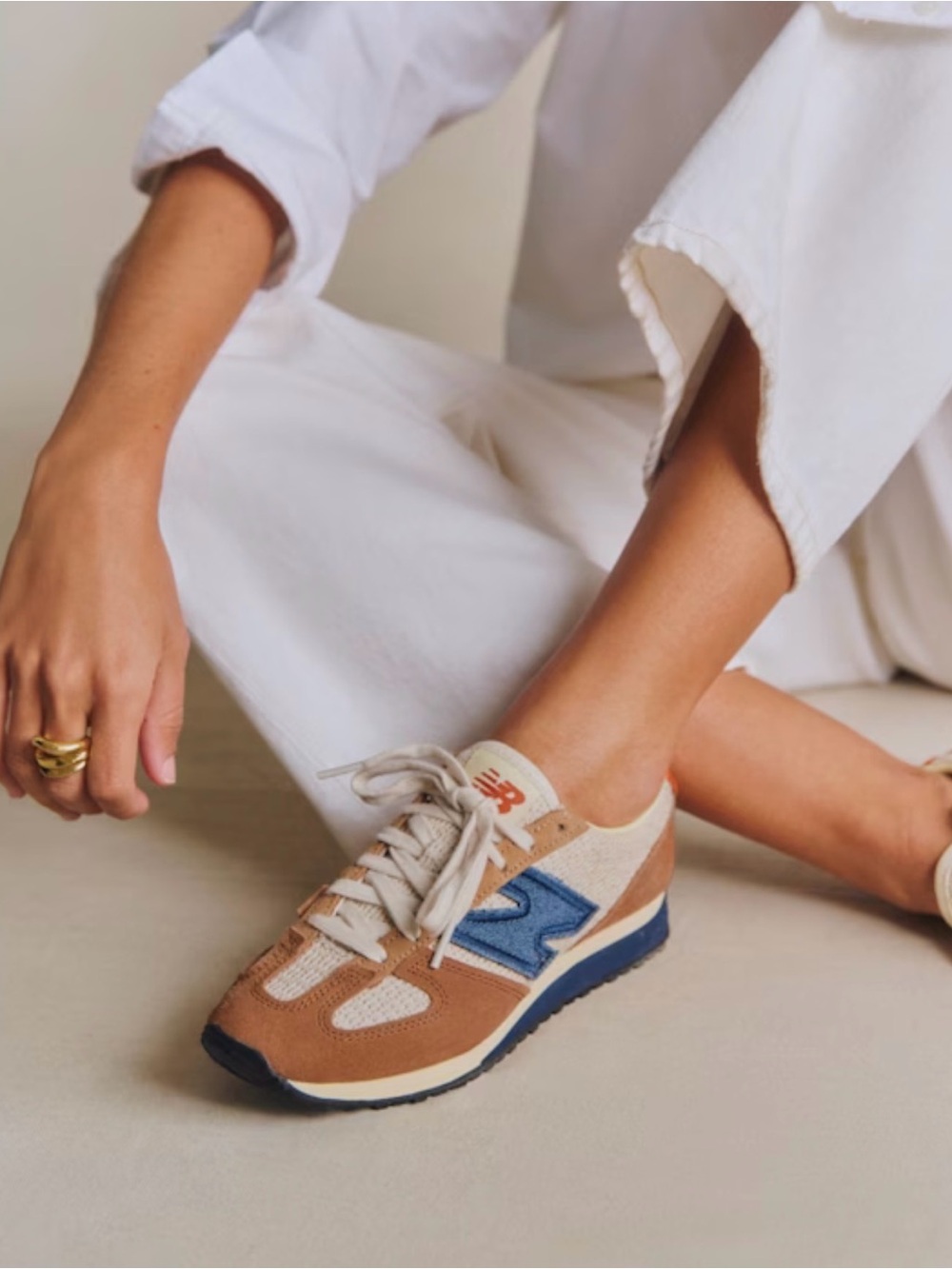 Sezane Retro Runner Sneakers in Tan, Blue, Cream - Picture 1 of 9